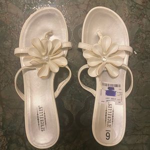 Seychelles White Flower Vegan Leather Cork Wedge Sandals